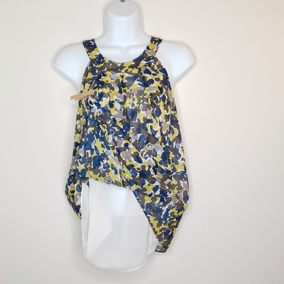 Ann Taylor top blouse ruffles high neck keyhole flowy PETITE 10P - Picture 7 of 8